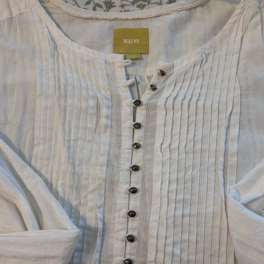 Maeve from Anthropologie White Blouse with Tuxedo Details XL
